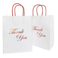 SKYSTARS 24 Pcs White Paper Bags Bulk with Red Handles and Printed Red Gold Foil Thank You - 8" x 4.5" x 10.5" – Free Thank You Stickers - for Shopping, Gift, Merchandise, Party, Wedding, Business