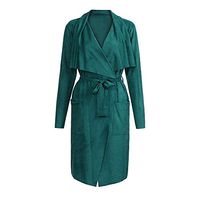 Ros1ock Women Solid Color Cardigan Leather Faux Suede Suit Jacket Coat Waterfall Collar Outerwear Green