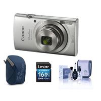 Canon PowerShot ELPH 180 20MP Digital Camera, 8X Optical Zoom, Silver - Bundle with 16GB Class 10 SDHC Card, Camera Case, Cleaning Kit