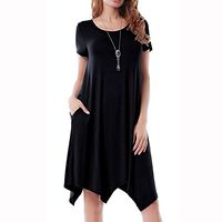 ▶HebeTop◄Women's Casual Short Sleeve Empire Waist Summer Chiffon Midi Dresses with Irregular Hem