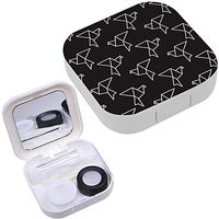 Portable Contact Lens Case Box Travel Kit Mirror + Bottle + Tweezers Container Holder [ White Birds Outline On Black ]