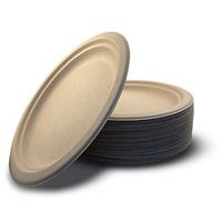 [100 Count] Premium Eco Paper Plates 100% Biodegradable Paper Plates [9",100-Pack] Scandinavian Designed Eco Plates, Eco-Friendly Made of Sugar Cane Fibers, Brown