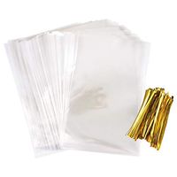 Cello Treat Bag 200 PCS Cellophane Goody Bags Party Favor Bag Clear Candy Bags Metallic with Twist Ties for Gift Bakery Cookies Dessert (6 x 9 INCH)