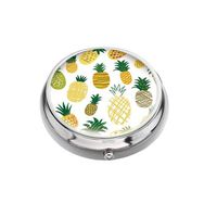 Rex Parker Round Pill Box - Compact 3 Compartment Medicine Case, Pill Box Pocket Purse(Funny Cute Fruit Pineapple Case) Circular