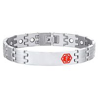 U7 Stainless Steel Wrist Chain Bracelet with Magnetic Stones Health Care Jewelry Medical Identification Engravable 15MM Wide Bangle, Free Link Removal Tool Gift