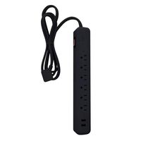 Globe Electric Designer Series 6ft 6-Outlet Power Strip, 2X USB Ports (5V/3.1A), Surge Protector, Right Angle Plug, Circuit Breaker Switch, Black Finish 78439, 2