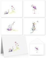 Whimsical Animal Note Card Set (12 Cards & Envelopes)