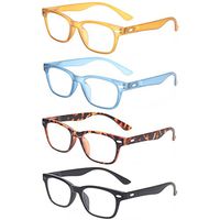 Reading Glasses 4 Pack Fashion Men And Women Readers Spring Hinge Glasses for Reading (1Brown 1Blue 1Tortoise 1Black, 1.75)