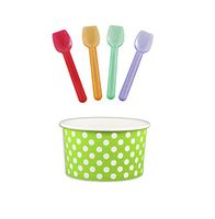 Black Cat Avenue Paper Ice Cream Cups with Spoons Combo, Polka Dot, Green, 5 Ounce, 50 Pack