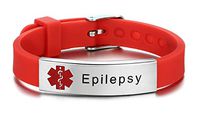 JF.JEWELRY Epilepsy Medical Alert ID Bracelet for Women with Silicone Wristband -8 Size Adjustable,Red