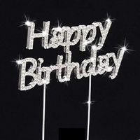 Crystal Rhinestone Numbers Cake Topper Wedding Birthday Anniversary Decora |Design - Happy Brithday|