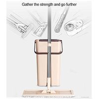 Flat Floor Mop Set | Squeeze Microfiber Mop & Bucket System for Professional Home Floor Cleaning System | Stainless Steel Free Hand Wash Microfiber Pads for Home Kitchen Commercial (Beige)