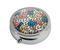XingBoo Custom New Hot Round Silver Medicine Tablet Pocket Travel Pill Case Vitamin Glass Decorative Box (Cat face)