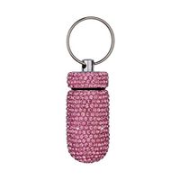 Portable Pill Case Pill Container Waterproof Pill Holder with Keychain Bling Pill Box Medicine Dispenser Bottle Storage Pink