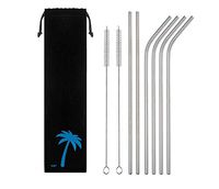 Reusable Straws Stainless Steel - 4 Bent, 2 Straight And 2 Cleaning Brushes In A Carrying bag