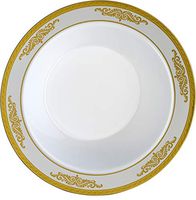 [20 Count - 12 Oz Bowls] Laura Stein Designer Tableware Premium Heavyweight Plastic White Soup Bowl With Gold Rim And brushed Accents, Party & Wedding Plate Traditional Series Disposable Dishes