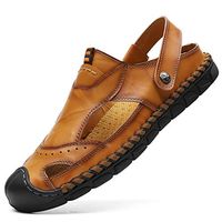 Yomiafy Men's Soft Leather Closed Toe Sandals Breathable Outdoor Casual Beach Slipper (US:7.5, A Nice Yellow)