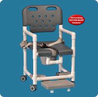 Elite Shower Chair Commode with Slideout Footrest and Safety Belt - ELT820PFRSBBSB - 41" H x 21" W x 22" D with Blue Seat and Backrest