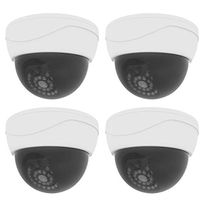 Dummy Fake Security CCTV Dome Camera 28 Illuminating Red LED Light with Security Alert Sticker Decals (SDW-4C) by WALI, 4 Pack, White