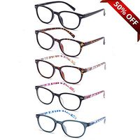 EFE 5 Pack Reading Glasses Women and Men, Fashion Eyewear with Pattern Design Lightweight Frame (+1.00)