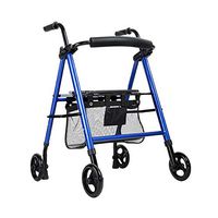 SSLW Wheeled Walker Shopping Cart Folding Lightweight Aluminum Alloy 4-Wheel Pedestal Height Adjustable