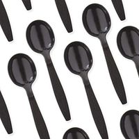 Extra Sturdy, Pro-Grade Plastic Soup Spoons 50 CT. Black, Heavy Duty Recyclable Utensils for Soups, Stews, Chili and Gumbo. Heavyweight Round Spoon is Perfect for Restaurants, Diners and Catering