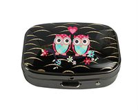 XUTAI Custom Personalized Square Stainless Steel Gun Silver Glass Travel Pill Case Vitamin Decoration Box (Cute Owl)