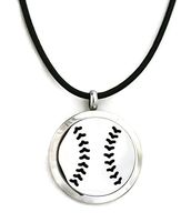 Baseball Boys Stainless Steel Essential Oil Diffuser Necklace-Black Leather- 18-20"