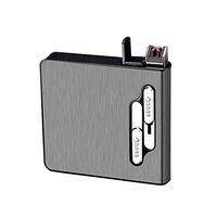 Full Pack 20 Regular Cigarettes Case Box Automatic Ejection Holder with Dual Arc Lighter USB Rechargeable, Flameless, Windproof,Moisture-Proof,Black