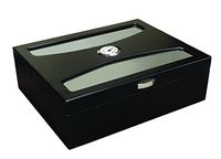 NEW DELANO - 100 CIGAR COUNT RICH BLACK FINISH ARC STYLE GLASSTOP HUMIDOR BOX