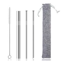 Reusable Eco-Friendly 18/8 Stainless Steel Straws Set, 8.5-inch x 6mm and 12mm Extra Large Straws with M Size Brush and Travel Safe Carrying Bag Case BPA Free Smoothie Bubble Boba Tea Dishwasher Safe