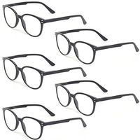 Kerecsen 5 Pairs Retro Round Frame Reading Glasses Spring Hinge Large Readers (5 Pack Black, 2.25)