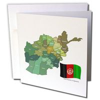 3dRose The map and flag of the Islamic Republic of Afghanistan with all the provinces marked - Greeting Cards, 6 x 6 inches, set of 12 (gc_99098_2)