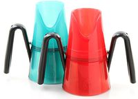RiJe Dysphagia Cup Controlled Sips of Thin and Nectar-Thick Liquids for Difficulty Swallowing, 4-Pack: 2 red, 2 Aqua, Made in Canada