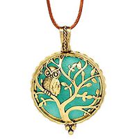 MERSDW Owl Tree Scented Perfume Essential Oil Diffuser Aromatherapy Pendant Necklace Photo Frame Double Sweater Chain Ladies Jewelry Accessories (Gold)