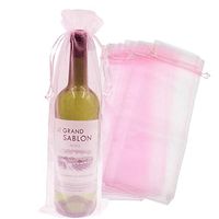 Bezall 20pcs Drawstring Organza Wine Bottle Cover Pouch Christmas Wedding Favor Wrap Gift Bags Party Decoration 5.5 x 14.5 Inches (Pink)