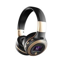 Bluetooth Headphones, Wireless Headphone Over Ear Earphones with Microphone LCD Display HiFi Stereo Adjustable Headsets Noise (Gold)
