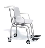 Electronic chair scale with four wheels, fold up armrests and footrests