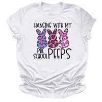 Eoeth Women Easter Leopard Bunny Letter Printing Short Sleeve O-Neck Tee Casual T-Shirt Tunic Blouse Tops Pullover Tee White