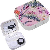 Portable Contact Lens Case Box Travel Kit Mirror + Bottle + Tweezers Container Holder [ Floral Tropical Flowers ]