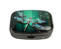 XUTAI Custom Personalized Square Stainless Steel Gun Silver Glass Travel Pill Case Vitamin Decoration Box (Dragonfly)