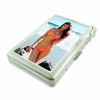 Brazilian Pin Up Girls Brazil D4 Cigarette Case Lighter Smoking King Size Cigarettes Silver Metal Wallet 4" X 2.75" RFID Protection
