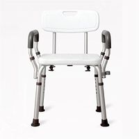 Shower Stool Height Adjustable Non-slip Aluminium Bath / Shower Chair With Back Removeable Armrests and Padded Seat and Back