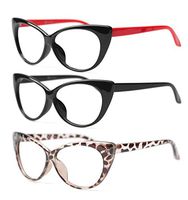 SOOLALA 3-Pair Value Pack Fashion Designer Cat Eye Reading Glasses for Womens, 1.5D