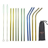Reusable Straws-Stainless Steel Straws -Reusable Straw Brush-Ultra Long 10.5 Inch - 4 Straight+ 6 Bent+ 2 Brushes+ 1 Pouch by JOCYI