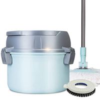 GHH Magic Spin Mop and Bucket Set with 2 Replacement Microfiber Heads Stainless Steel 360° Wringer Mop for Floor Cleaning Stainless Steel Rod Single Barrel (Size: 2828cm),Blue