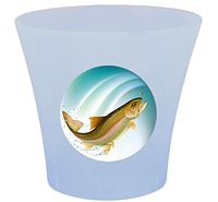 NEW! 3 Gallon Oval Shaped Wastebasket in a Blue Plastic Finish that Features Your Choice of a Novelty Theme Logo and a Free Trash Can Liner! (Trout)