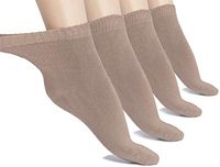 Hugh Ugoli Lightweight Women's Diabetic Ankle Socks Bamboo Thin Socks Seamless Toe and Non-Binding Top, 4 Pairs, Milk Coffee, Shoe size: 10-12
