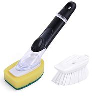 Ostrichy Dish Scrub Brush, Dishwashing Brush with Soap Dispenser, Dish Soap Scrubber for Kitchen Sink Cleaning Brush, Soap Dish Brush with 1 Sponges Head and 1 Nylon Dish Brush Head Replacement