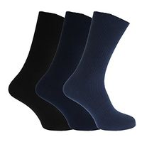 Mens Big Foot Non Elastic Diabetic Socks (3 Pairs) (US 7-12) (Navy/Black/Blue)